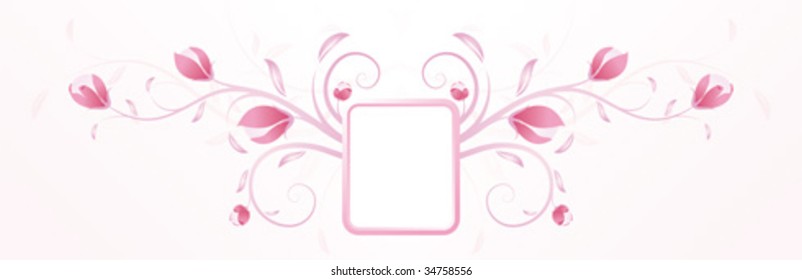 Abstract pink floral background with frame and buds