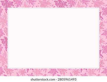 Abstract pink floral batik border background on isolated white background. Vector illustration.