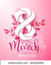 Abstract Pink Floral Greeting card - International Happy Women's Day - 8 March holiday background. Card Design Template. Vector illustration.
