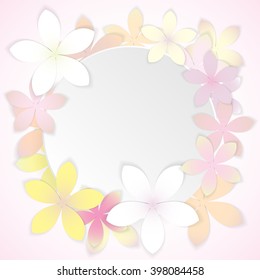 Abstract Pink Floral Greeting card with circle shape frame.Trendy Design Template. Vector illustration. Can be used for many holidays such as Mother's day or international woman day.