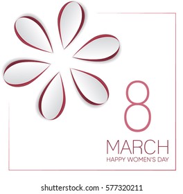 Abstract Pink Floral Greeting card - International Happy Women's Day - 8 March holiday background with paper cut Flowers.  Realistic 3d Vector illustration.Happy Mother's Day.Creative mock up