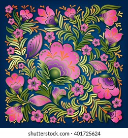 abstract pink floral ornament on a blue background