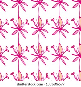 Abstract pink floral outline pattern, on white background, stock vector illustration for design and decor, prints, fabrics, wrapping paper