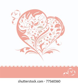 Abstract pink flower heart shape wedding invitation card