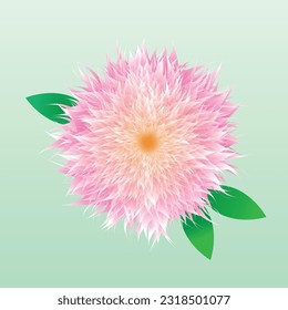 Abstract pink flower with leaves. Vector print fluffy flower.