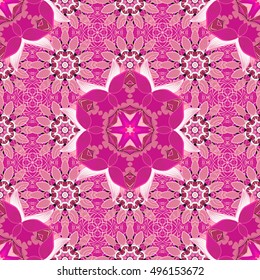 abstract pink flowers doodles background. vector illustration