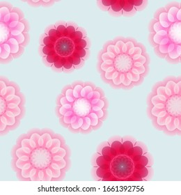 Abstract pink flowers on a gray background, seamless pattern, vector illustration