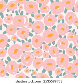 Abstract pink flowers on light background , seamless pattern.