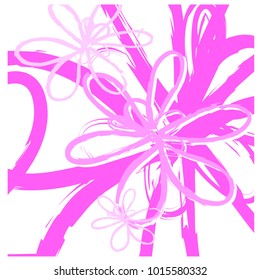 abstract pink flowers on white background, vector illustration, seamless bush stroke pattern background, vector illustration
