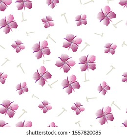 Abstract pink flowers on white background, seamless vector pattern. Ornament for fabric, textile, wrapping paper