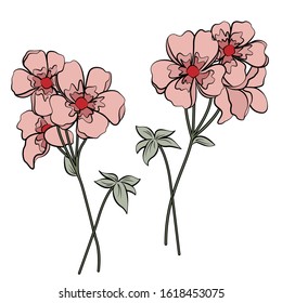 Abstract pink flowers on white background. Retro style. 