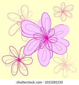 abstract pink flowers on yellow background, drawing vector graphics with floral pattern background, flower natural design, vector illustration