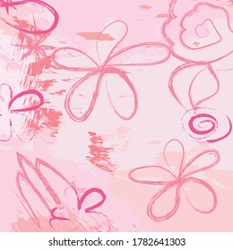Abstract pink flowers  paint brush and  scribble pattern background. colorful pink nice flowers brush strokes and hand drawn for your design.  beautiful grunge and stripes  background. 