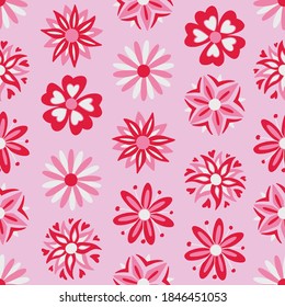Abstract pink flowers seamless pattern. Vector illustration pattern for surface, t shirt design, print, poster, icon, web, graphic designs. 