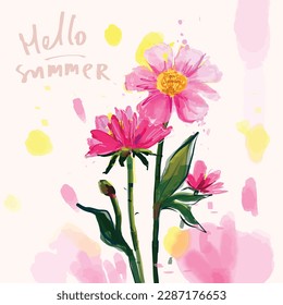 Abstract pink flowers watercolor and oil painting background. Beautiful nature floral design for greeting card, fabric print, banner, poster and invitation.