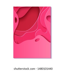 Abstract pink flyer in cut paper style. Cutout wave fuchsia color template for posters, brochures, presentations, invitations, corporate style with place for text. Vector applique card illustration