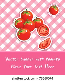Resumen Fondo alimentario rosa, ilustración vectorial vegetal con tomate
