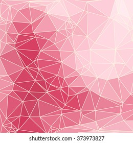 Abstract pink geometric background consisting of colored triangles and light mesh. Square format.