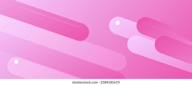 Abstract pink geometric background with diagonal shapes design, lines and circles. Perfect for packaging.