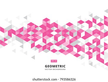 abstract pink geometric background with polygonal triangles, cube pattern.Template design with color triangle for brochure, leaflet, flyer design. Vector Illuatration
