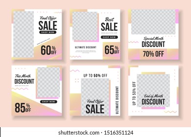 Abstract pink geometric fashion sale instagram post collection. instagram post collection template with photo space.