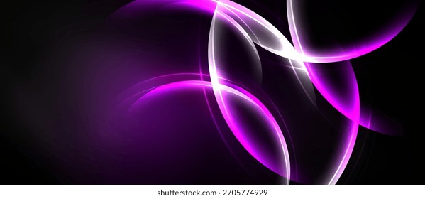 Abstract pink glowing lines over dark background. Smooth curves create dynamic visual effect. Modern design element.