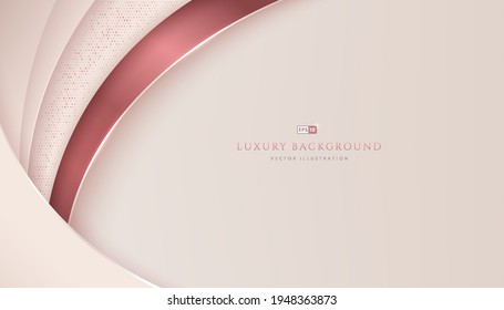 Abstract pink gold curve geometric overlapping on cream color background with space for your text. Shiny glitter decorate. Luxury and elegant style. Modern and minimal template. Vector illustration. svg
