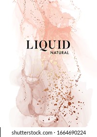 Abstract pink gold paint art, marble oil watercolor wallpaper. Grunge ink texture. Liquid fluid mix contemporary 2020 art in vector .