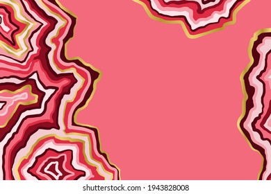 Abstract pink and gold pattern. Agate slice ripple texture imitation. Vector illustration.