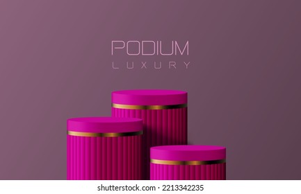 Abstract pink gold podium empty room 3d shape design for product display presentation studio concept minimal wall scene vector illustration.