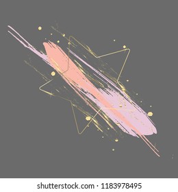 Abstract pink and gold vector smears on gray. Creative fashion background.