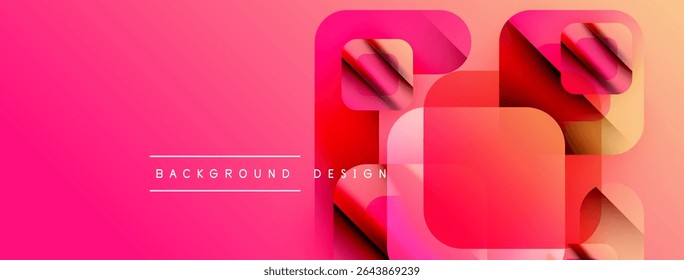 Abstract pink gradient background. Geometric shapes overlap creating dynamic visual effect. Text reads background design.