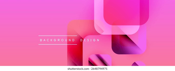 Abstract pink gradient background. Overlapping squares create modern design. Text reads background design. Simple, vibrant, clean aesthetic.