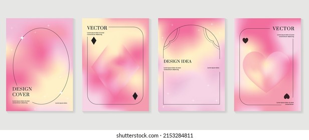 Abstract pink gradient fluid cover template. Set of galaxy poster with planet, star, sparkling, moon, vibrant color, hologram. Minimalist design for flyer brochure, background, wallpaper, banner.