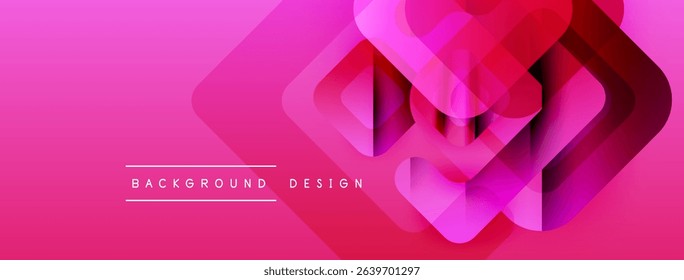 Abstract pink gradient layers create dynamic square shapes. Modern design elements suggest depth, texture, visual interest.