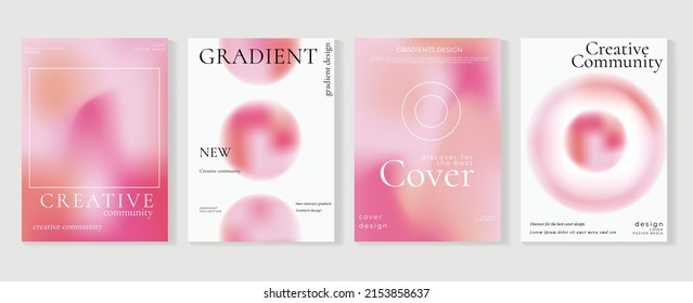 Abstract pink gradient liquid cover template. Set of modern poster with vibrant graphic color, hologram, bubbles, circle shapes, frame. Futuristic design for brochure, flyer, wallpaper, banner.