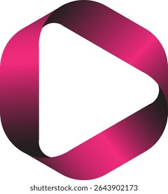 Abstract pink gradient ribbon play button design.
