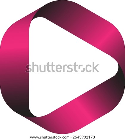 Abstract pink gradient ribbon play button design.