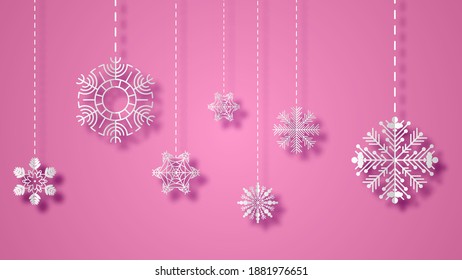 Abstract Pink Gradinet Background Winter With Snowflakes Shadows Vector Design Style Template