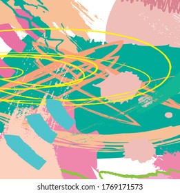 Abstract pink, green and blue sky paint brush and strokes, scribble lines pattern background. creative nice hand drawn and splash colours for your design. Nice tone colours fantasy stripes and grunge