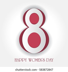 Abstract Pink Greeting card -International Happy Women's Day - 8 March holiday background with paper cut symbol.Realistic 3d Vector image.Creative mock up for banner, web-design, voucher, poster