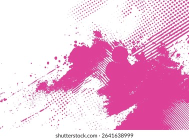 Abstract pink grunge background with halftone and brush stroke elements on a white backdrop design suitable for graphic design projects