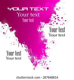 abstract pink grunge background with splats and halftone effect. Vector