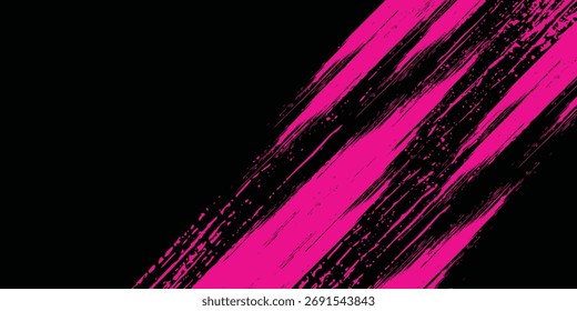 Abstract pink grunge brush patterns on black color dark background. Simple grunge arts.