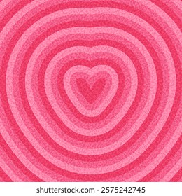 Abstract pink heart design with textured concentric rings. Perfect for romantic themes. Vector illustration.