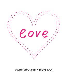 Abstract pink heart with "love" on white background
