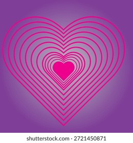 Abstractas patrón de contorno de corazón rosa sobre fondo degradado púrpura para el día de San Valentín y diseño de Boda romántica