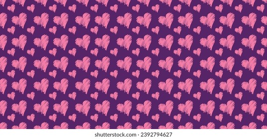 Abstraktes rosafarbenes Herz, nahtloses Muster einzeln auf hübschem violettem Hintergrund