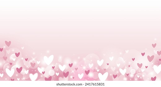 Abstract pink hearts and bokeh lights background with copy space Valentine's day banner vector illustration