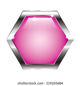 Abstract pink hexagon background in a silver frame. Vector illustration, on transparent background.